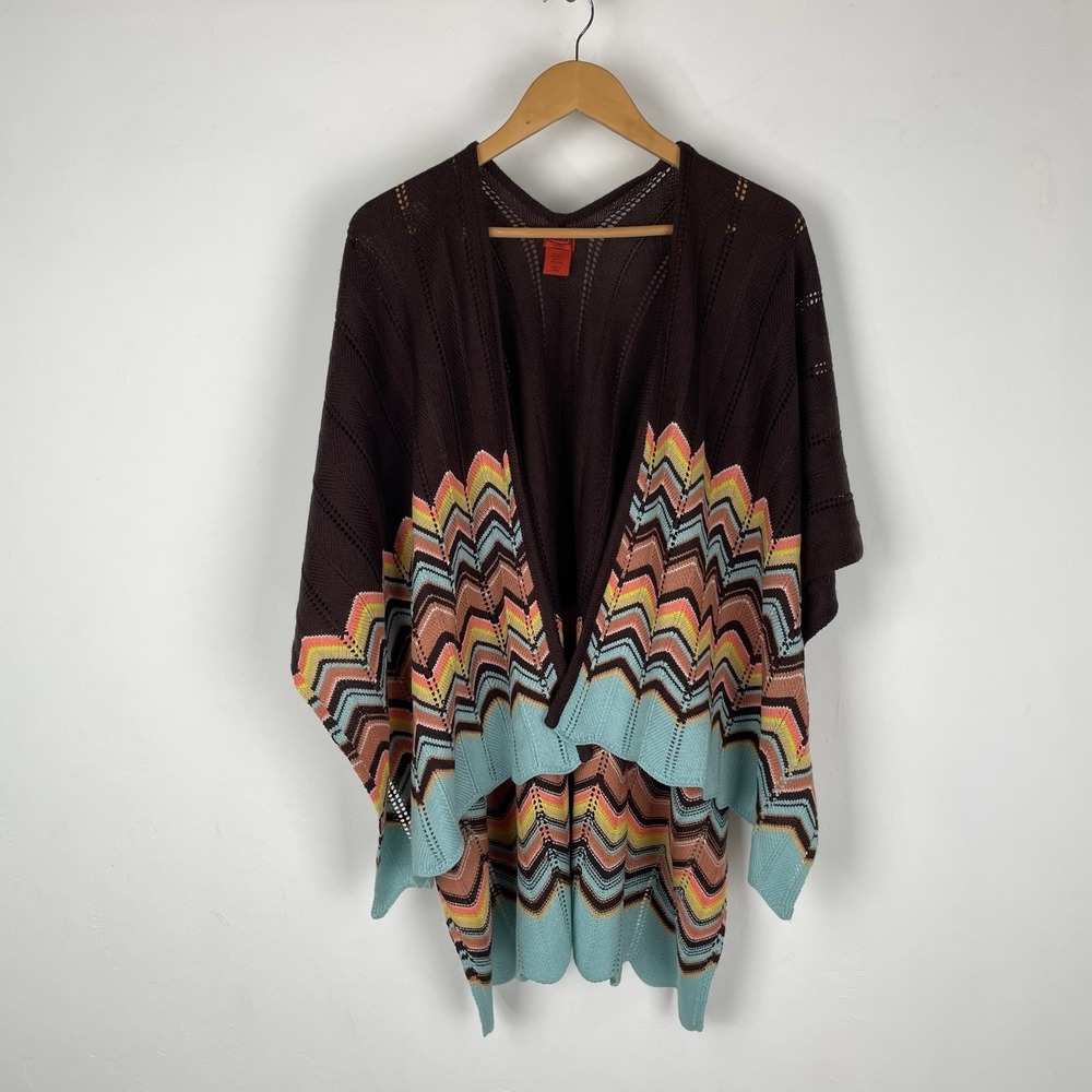 Missoni for Target Brown Zigzag Chevron Knit Poncho Wrap Boho Hippie Festival OS